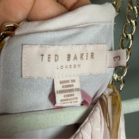 Ted Baker maxi dress size 8 Harpah Floral NWT pastel pleated gold chain straps - Picture 13 of 14